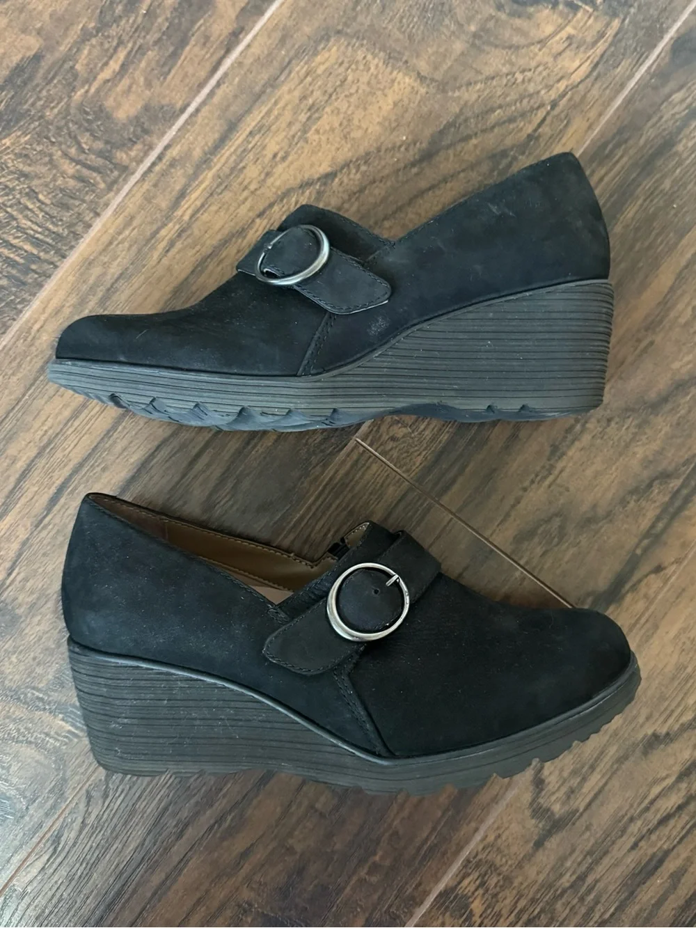 Dansko Clio Black Nubuck Leather Wedge Shoes Size 36